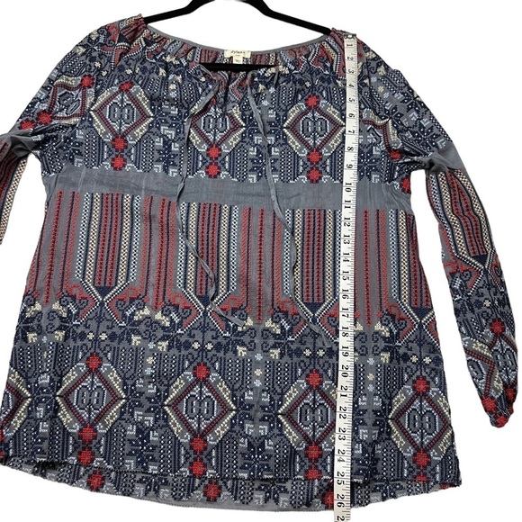 Dylan All Over Embroidered Cotton Silk Blouse Small Aztec Art Tunic Top High Low - Picture 6 of 9